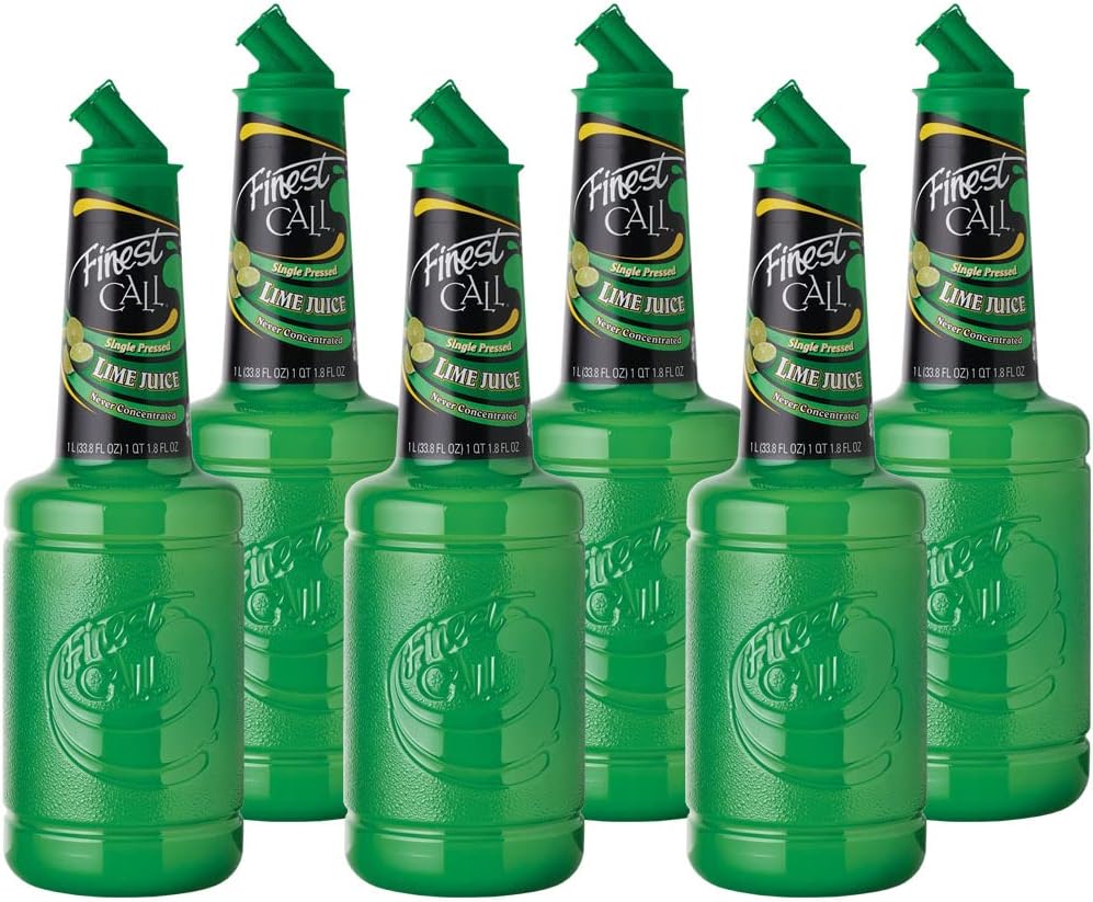 Finest Call Premium Single Pressed Lime Juice Drink Mix, 1 Liter Bottle (33.8 Fl Oz), Pack of 6