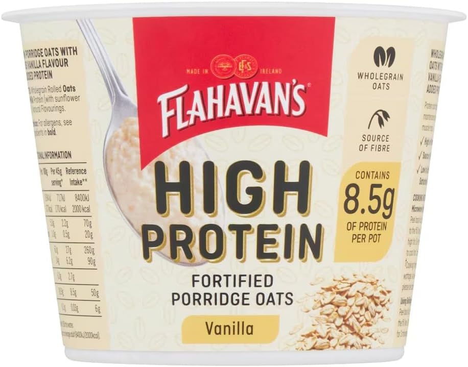 Flahavan's High Protein Vanilla Porridge Oats, 1.58oz Pots, 8.5g Protein Per Serving, Pack of 12