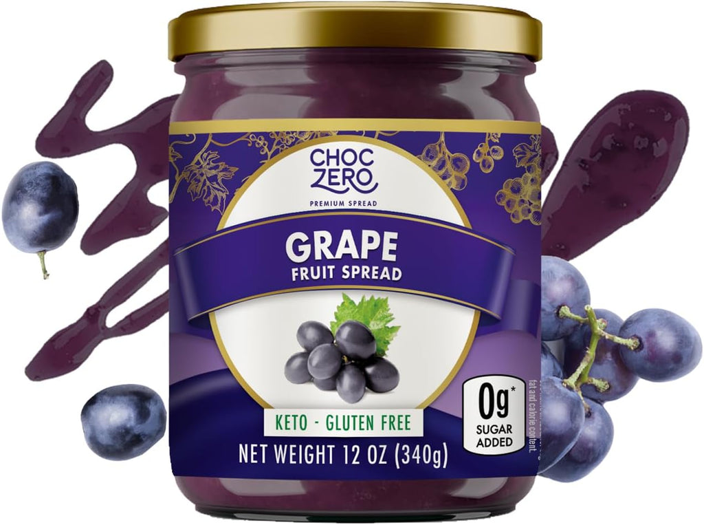 ChocZero Keto Grape Jam, No Added Sugar Fruit Spread Preserves, Concord Jelly, Great Source of Fiber, 12 Ounces (Pack of 1)
