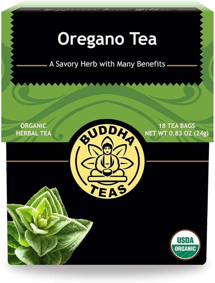 Buddha Teas - Organic Oregano Tea - Herbal Tea - For Health & Wellbeing - With Antioxidants & Minerals - Clean Ingredients - Caffeine Free - OU Kosher & Non-GMO - 18 Tea Bags (Pack of 1)