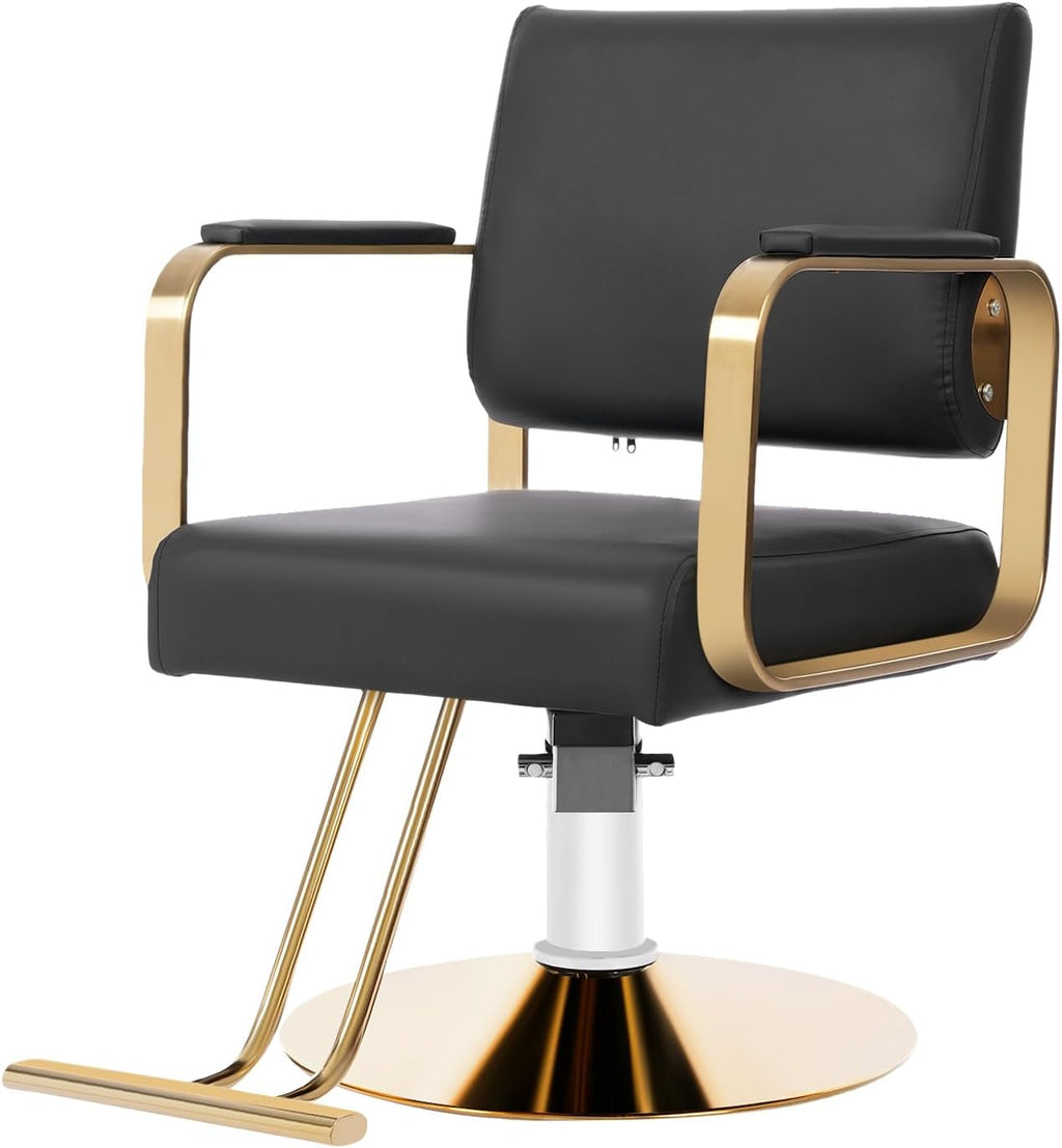 Beauty Salon Chair 440lbs Capacity,360° Swivel Hydraulic Stylist Chairs for Salon, Adjustable Height 31.9-35.4in, for Home Barbershop(Black Gold)