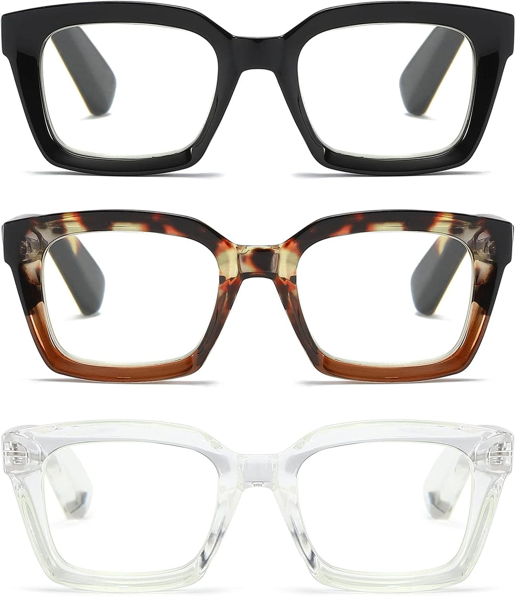 3 Pack Oversize Square Design Reading Glasses for Women, Blue Light Blocking Computer Reader