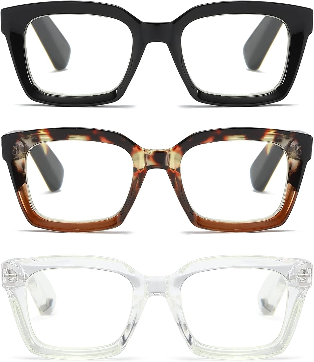 3 Pack Oversize Square Design Reading Glasses for Women, Blue Light Blocking Computer Reader