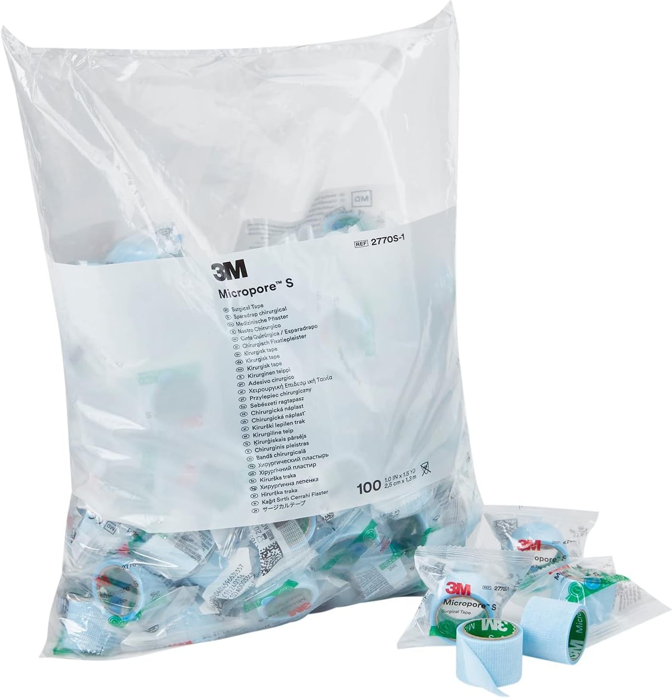 3M Micropore S Blue Silicone Medical Tape 1" x 1.5 Yd 10 Boxes, 1 Rolls/Box 2770S-1