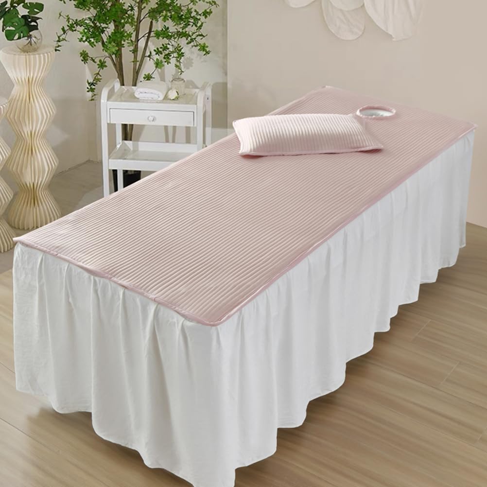 Pink,70x185cm(S),LDLCYCN Cooling Massage Table Mattress Pad with Face Hole Thin Massage Table Mattress Topper with Elastic Band Lash Bed Cushion Spa Beauty Table Bed Pad for Summer Washable