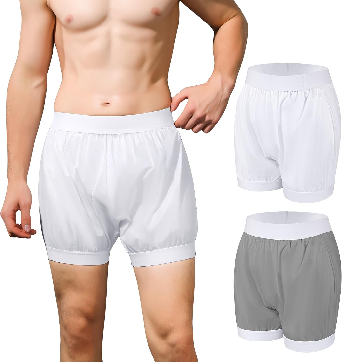 Carer Adult Diaper Covers 2PCS Washable, Leakproof Incontinence Underwear for Men Women Enclosed Elastic, Widened Waistband Design Protection for Long-Term Care & Daily Use（White,Gray,Large）