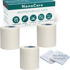NanaCare Paper Surgical Tape 2" x 11yd & 10pc Gauze pad | 3 Rolls Microporous Micropore Surgical Tape | Medical Tape for Skin, Dressings and Face | First Aid Tape Suitable for Sensitive Skin