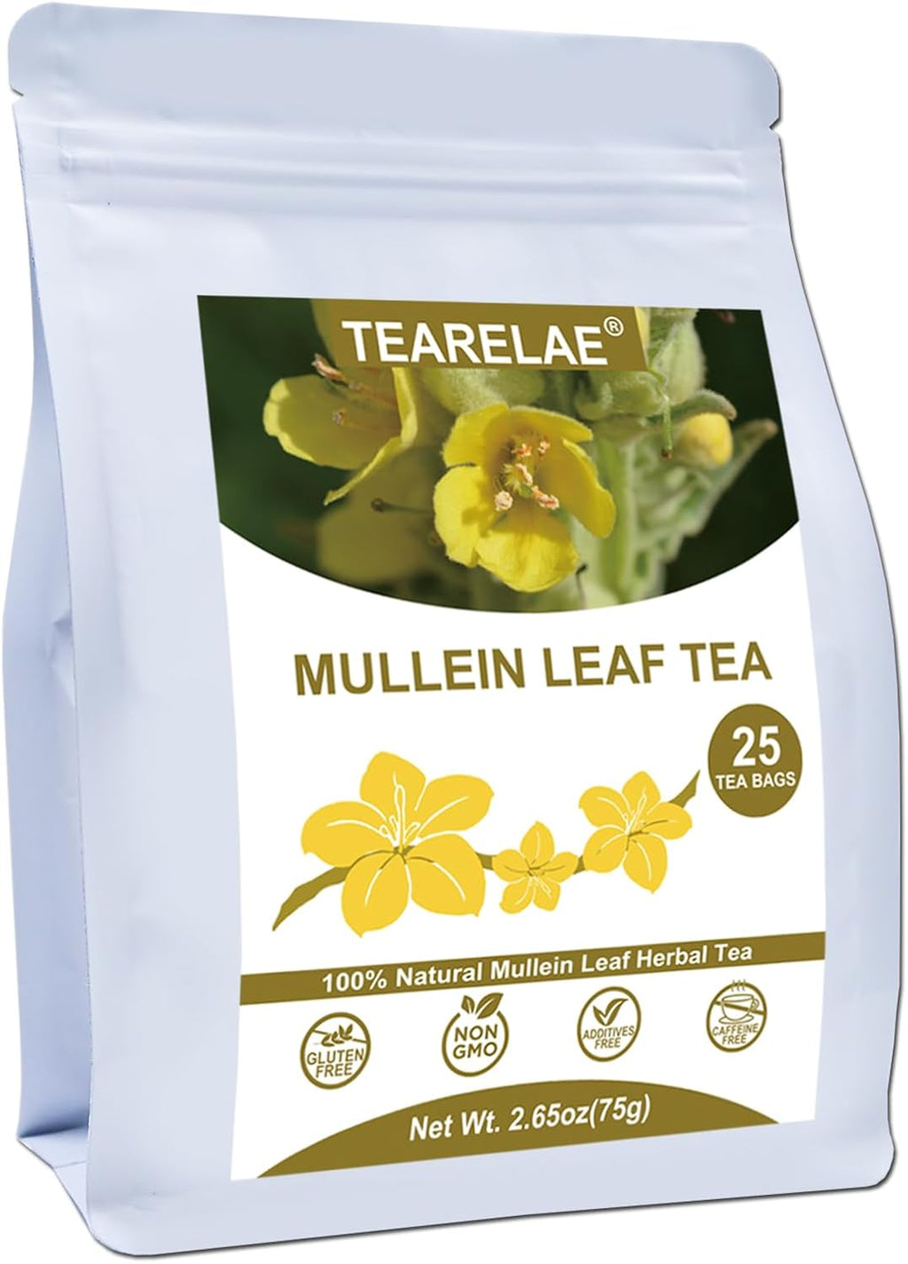 TEARELAE - Mullein Tea Bags For Lungs - 2.65 oz/75g (3g X 25 Bags) - 100% Pure Natural Premium Mullein Leaf Tea - Non-GMO - Caffeine-free