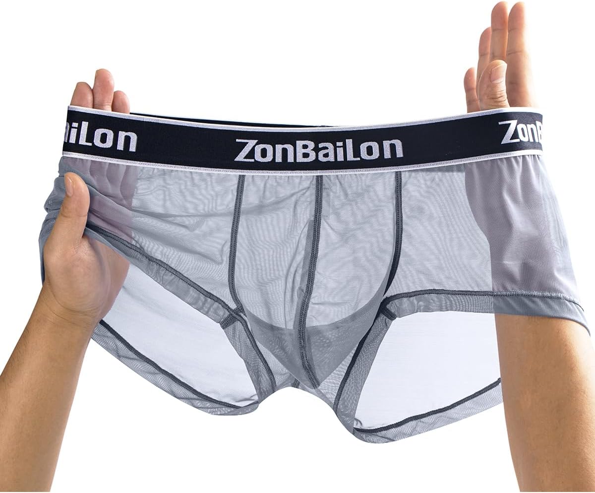 ZONBAILON Mens Sexy Underwear See Through Super Thin Breathable Mesh Boxer Briefs Stretchy M L XL 2XL 3XL