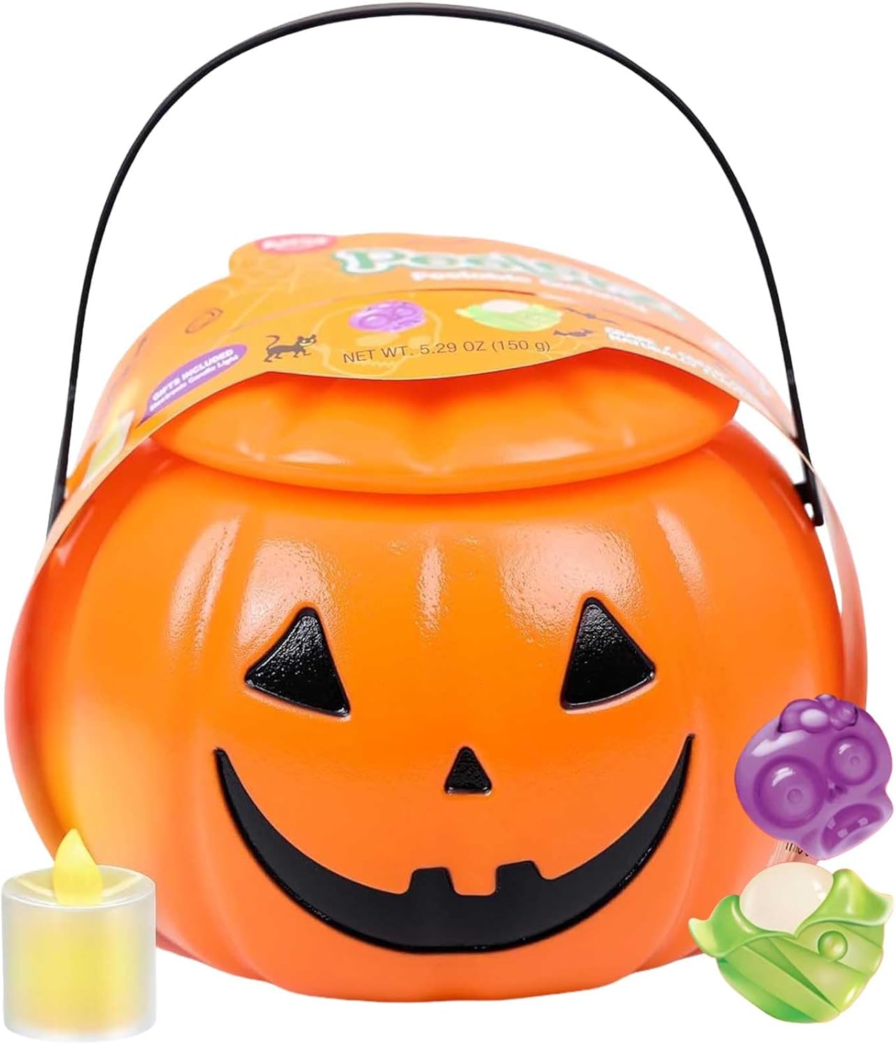 AMOS Halloween Candy Pumpkin Jar Bucket – Peelable Gummy Mummy & Zombie Shapes, Individually Wrapped, 5.29oz