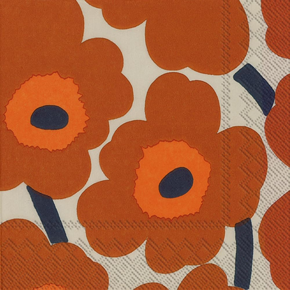 IHR Ideal Home Range Cocktail Napkins Marimekko Disposable 3-Ply Paper Party Napkin Pack, 5" x 5", Unikko Terracotta, 20-Count