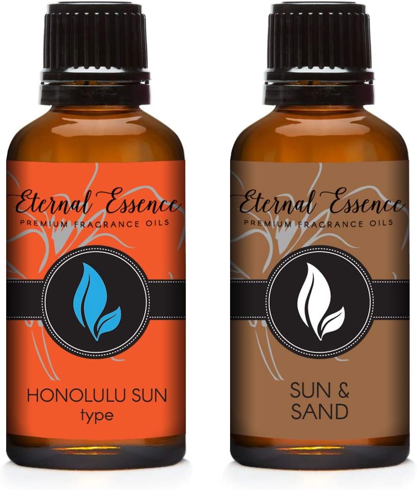 Eternal Essence Oils 2 Pack 30ml Premium Fragrance Oil - Sun & Sand and Honolulu Sun Type - for Candle, Soap Making, Aromatherapy, Diffusers, Home Care, & Humidifiers
