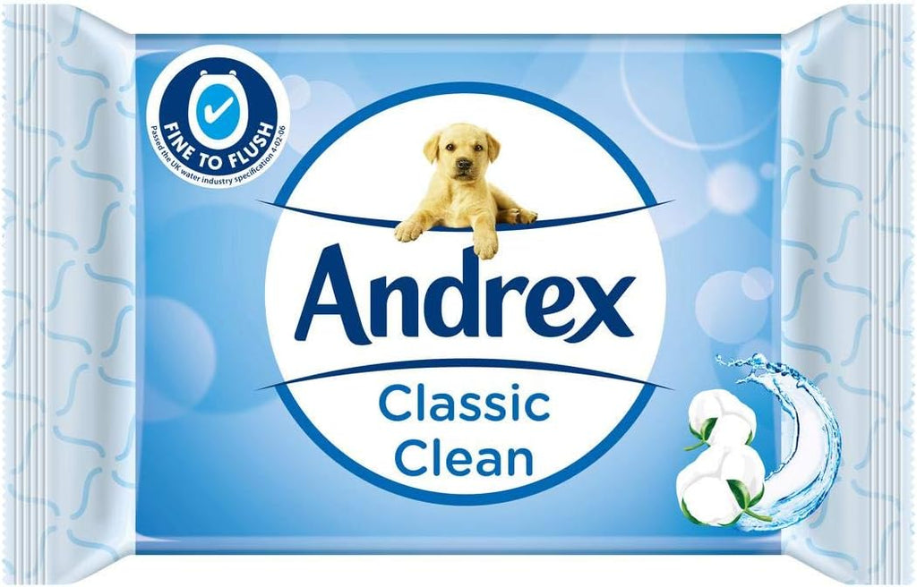 Andrex Classic Clean Washlets Moist Toilet Tissue, certified 'Fine to Flush', Plastic Free & Biodegradable