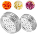 2 Pcs Mason Jar Grater Lid - Multipurpose Cheese Grater for Wide and Narrow Mouth Jars, Reusable Shaker Lid, Practical Stainless Steel, Silver