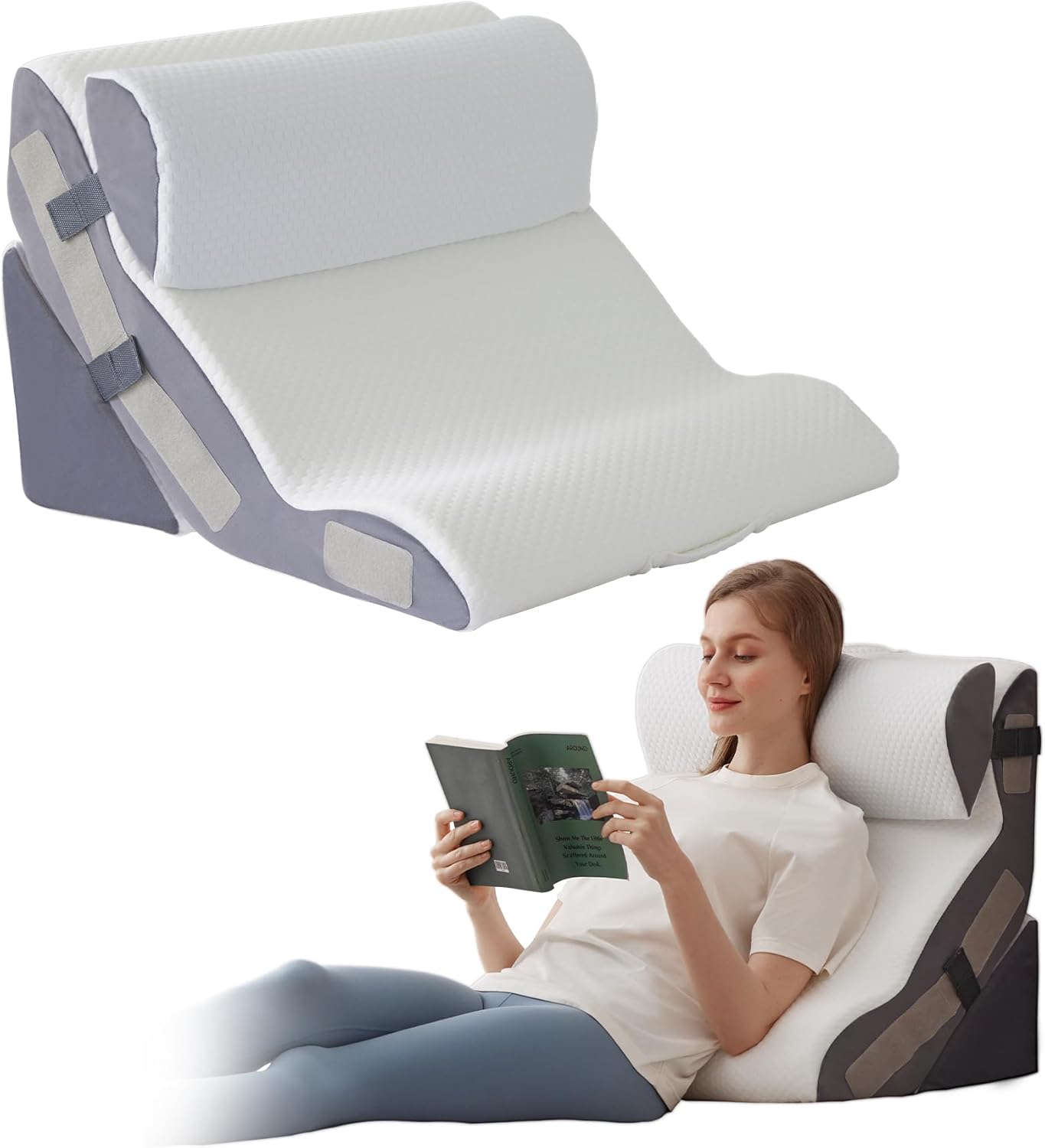 3PCS Wedge Pillow Set for After Surgery, Back Pillow for Bed Sitting up, 10-in-1 Foam Wedge Pillow for Acid Reflux & Back Pain Relief, Post Surgery Pillow for GERD & Snoring, White