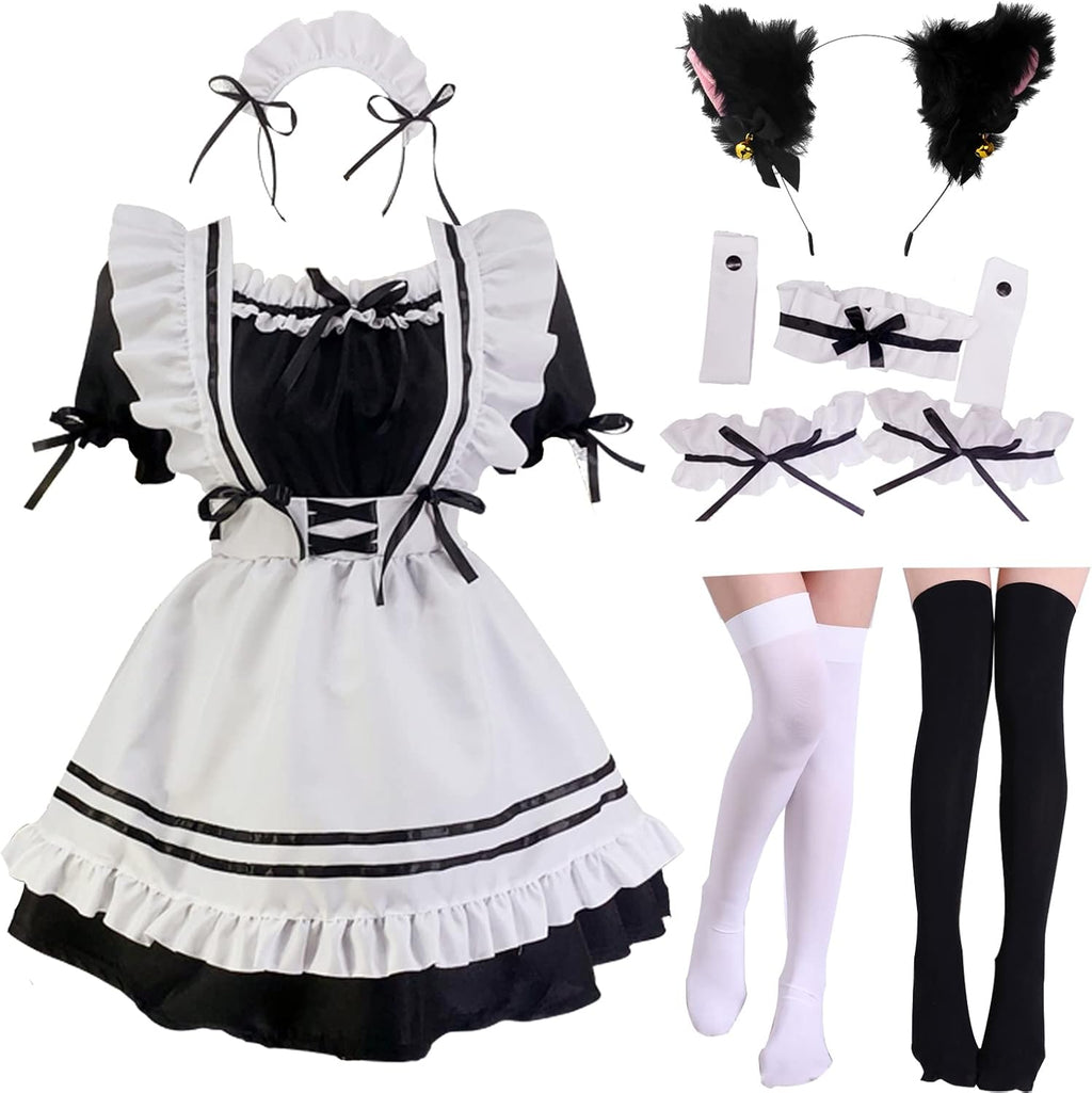 Japanese Maid Outfit Anime French Maid Apron Classic Lolita Fancy Dress Cosplay Costume for Halloween Party