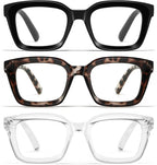Oversized Reading Glasses for Women - 3 Pack Oprah Style Square Blue Light Readers with Spring Hinge