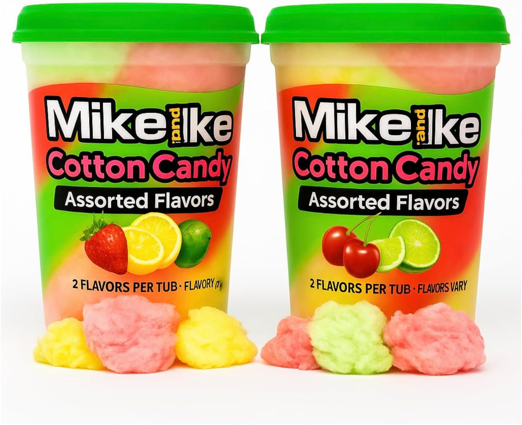 Mike and Ike Cotton Candy TUB -Cherry, Strawberry and Lwmon Lime Swirl, Birthday Party Favor Supplies, 3 Ounces (Pack of 2 TUBS)