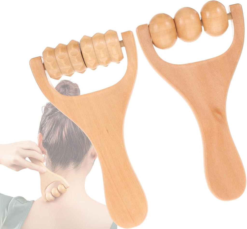 Wooden Massage Roller Tool Set for Full Body Relief Neck Shoulder Foot Leg Muscle Acupoint Therapy 2Pcs Compact Size 5.85 Inch Each