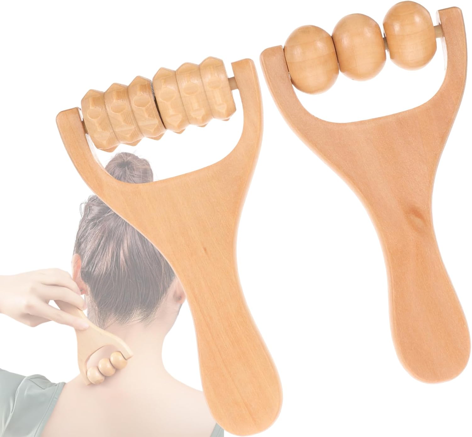 Wooden Massage Roller Tool Set for Full Body Relief Neck Shoulder Foot Leg Muscle Acupoint Therapy 2Pcs Compact Size 5.85 Inch Each