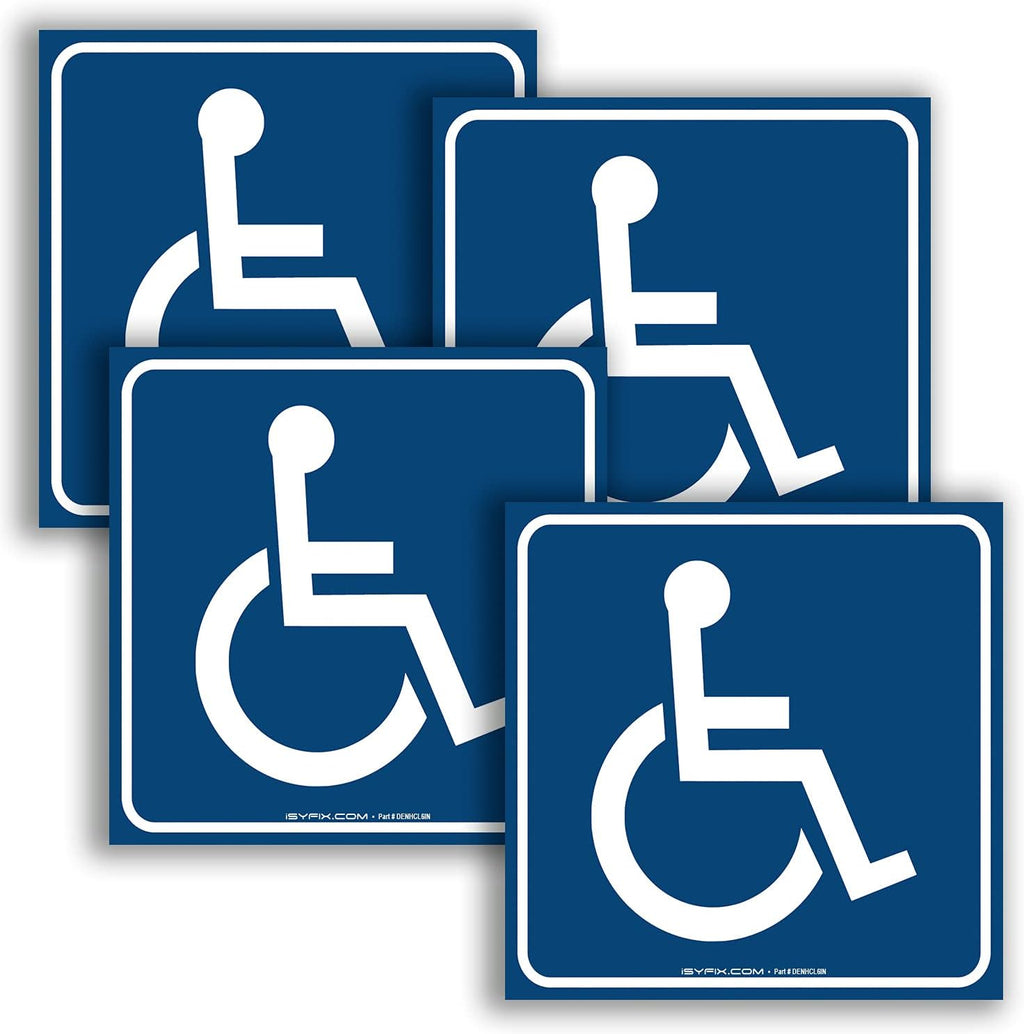 iSYFIX Handicap Signs Stickers Decal Symbol - 4 pack, 6x6 inch - ADA Compliant - Disable Wheelchair Sign, Disability Sticker, Premium Self-Adhesive Vinyl, Laminated, Indoor & Outdoor