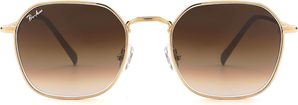 Pro Acme Hexagonal Sunglasses for Women Men, 100% Real Glass Lens Retro Square Trendy Shades
