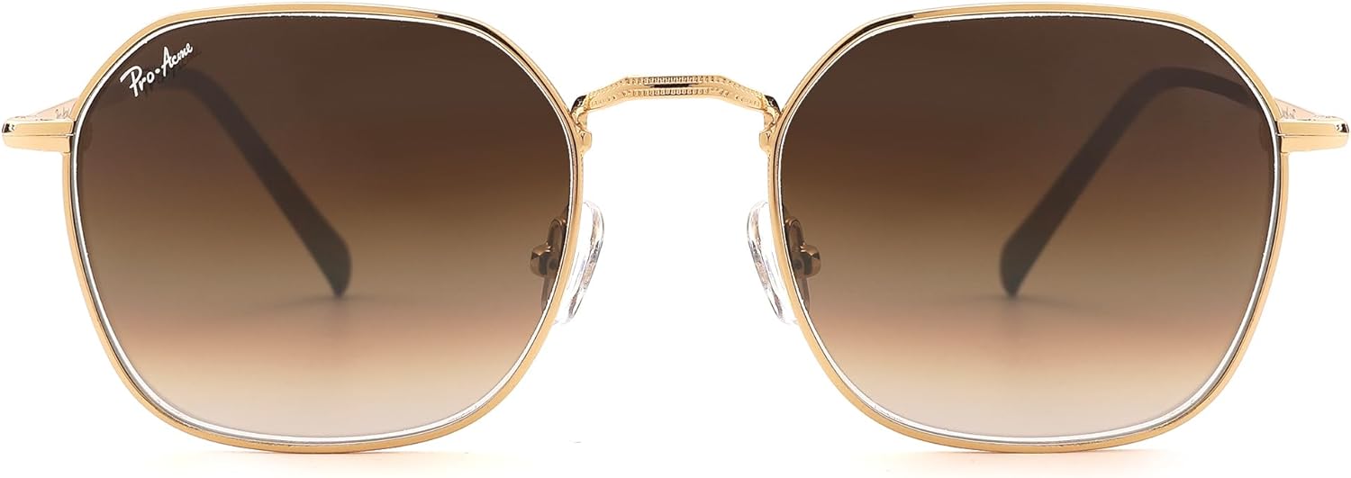 Pro Acme Hexagonal Sunglasses for Women Men, 100% Real Glass Lens Retro Square Trendy Shades
