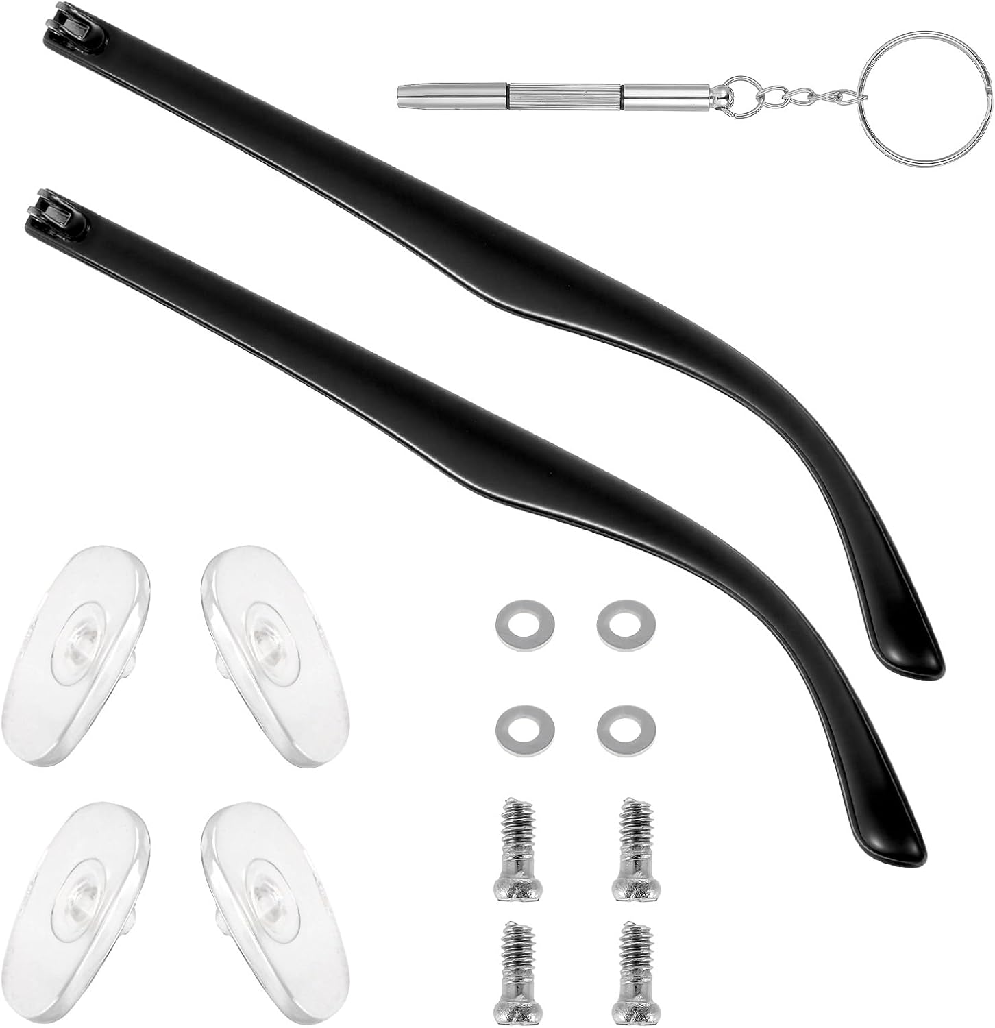 1 Pair Metal Glasses Arm Replacement, Universal Glasses Repair Kit with Screws, Eyeglasses Tightening Kit with Screws Washers Screwdrivers DIY Temples Glass Accessories