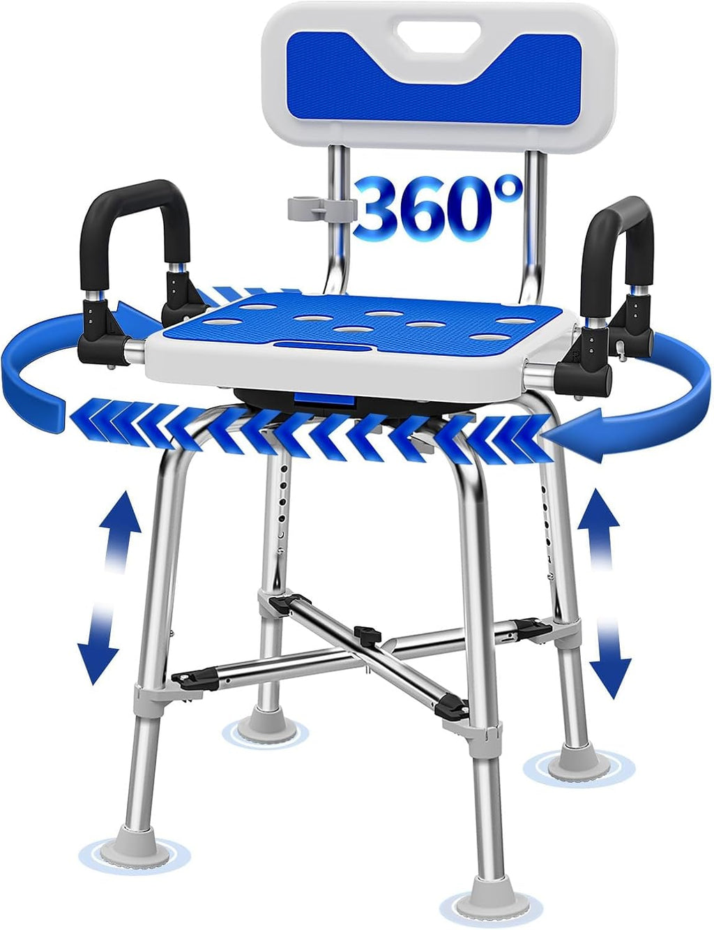 360° Swivel Shower Chair with Arms and Back, Heavy Duty 500 lbs Bariatric Bath Bench for Seniors Elderly Disabled Adults, Upgraded Adjustable Height Shower Stool for Inside Shower Stall