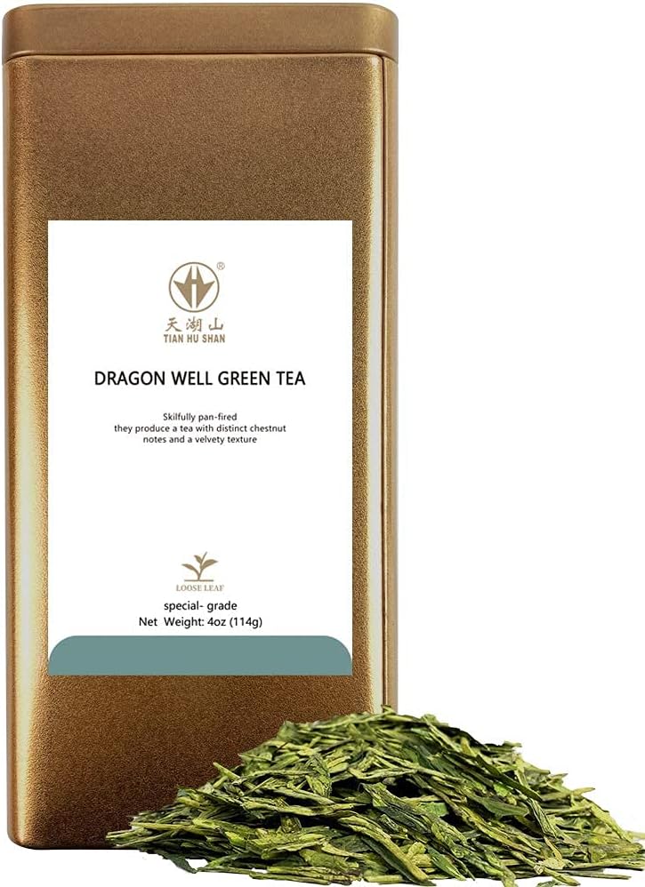 TIAN HU SHAN Special Grade Tea Chinese LongJing/Dragon Well Green Tea Loose Leaf 4oz (113g) Tin