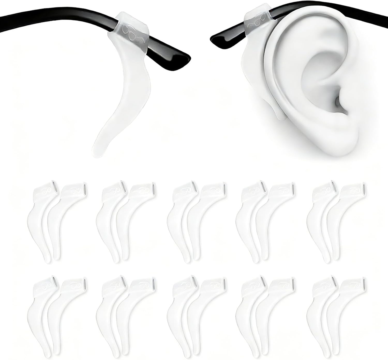 PTSLKHN Soft Silicone Eyeglass Ear Hooks, 10 Pairs of Non-Slip Eyeglasses Ear Grips for Glasses, Sunglasses, Reading Glasses