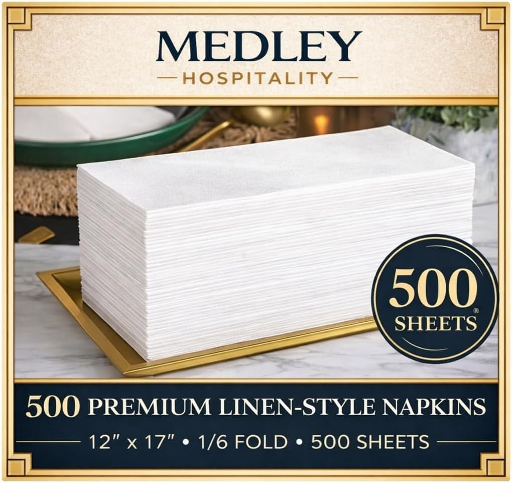 500 Pack Medley Airlaid Guest Towels | Premium Airlaid Linen-Feel Disposable Napkins | Thick, Soft, Super Absorbent | Luxury White Bathroom Hand Towels | 12 x 17 in | FSC Certified | Made in Canada