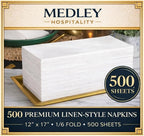 500 Pack Medley Airlaid Guest Towels | Premium Airlaid Linen-Feel Disposable Napkins | Thick, Soft, Super Absorbent | Luxury White Bathroom Hand Towels | 12 x 17 in | FSC Certified | Made in Canada