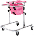 Folding Walking Frame for 31.5-47.2in Height Kids, Adjustable Child Walker with Seat and Wheels, Mobility Aid Rollator for Cerebral Palsy Rehabilitation Training (Pink)