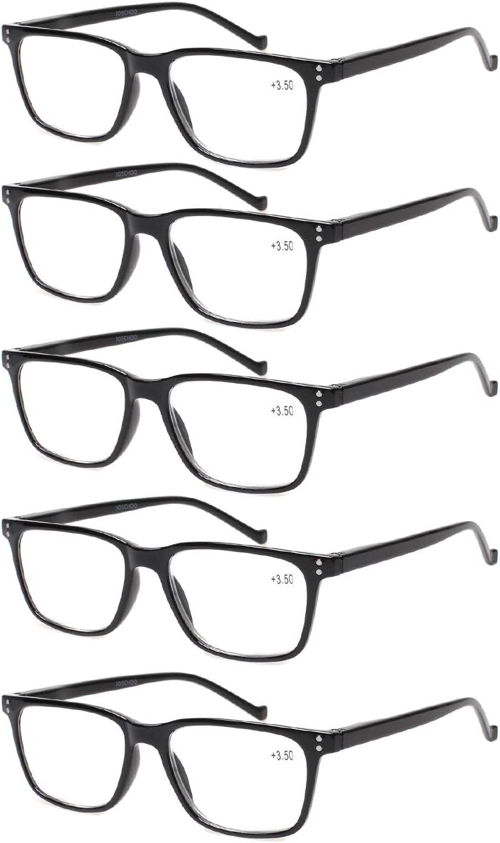 JOSCHOO 5 Pack Reading Glasses Men Women Spring Hinges Comfortable Glasses for Reading (5 Black, 0.5)Medium