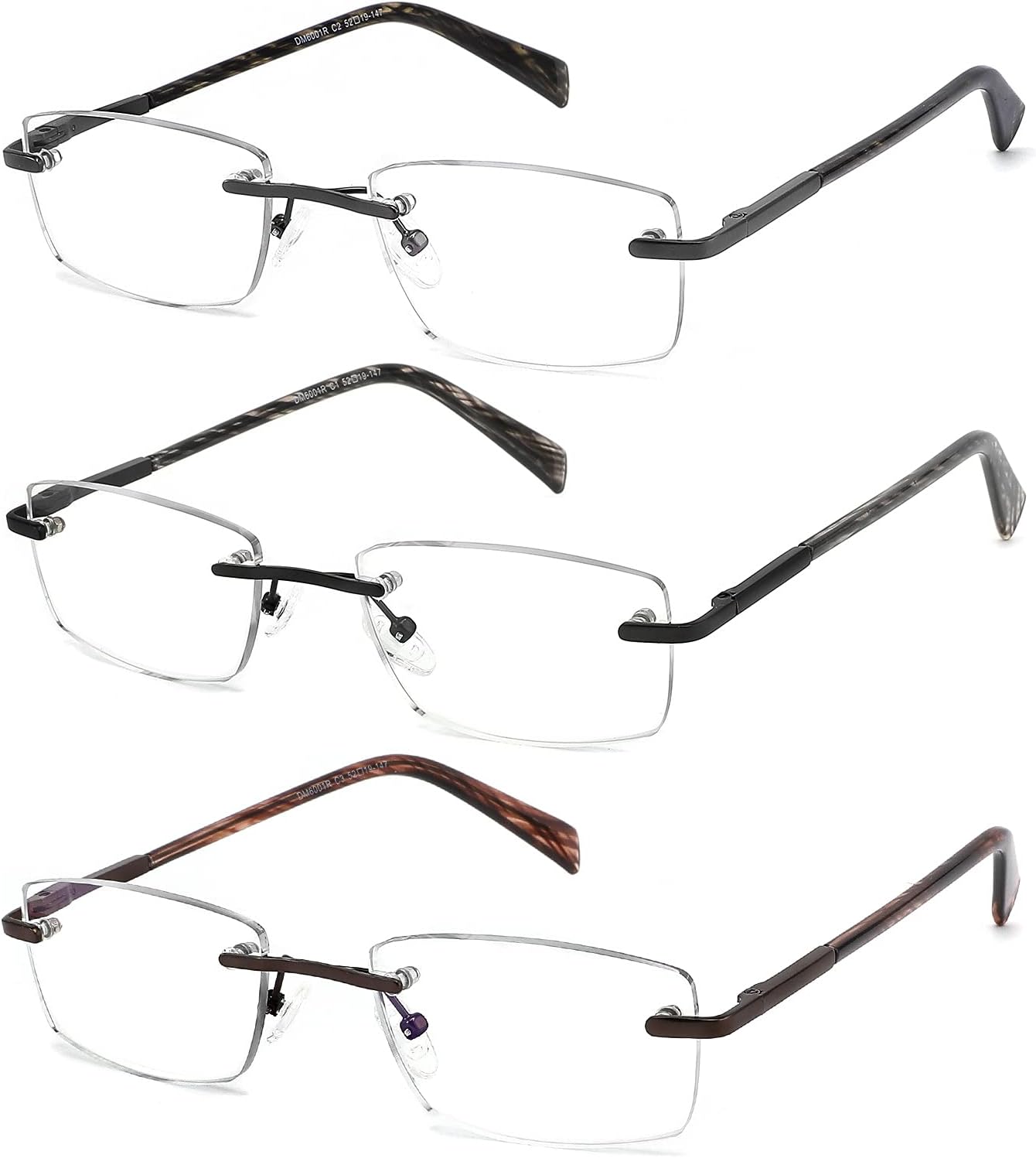 JJWELL 3 Pack Reading Glasses for Men Blue Light Blocking, Lightweight Rimless Metal Mens Eyeglasses Readers, Anti Eyestrain/Dryness/Computer Glare/UV 400, Spring Hinge Eyeglasses(250 Strength)