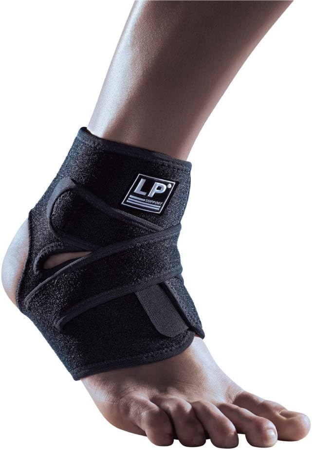LP SUPPORT 757CA Extreme Ankle Support Brace Wrap - Support and Compression for Weak or Injured Ankles - Hook and Loop Closure (Black - Free size)