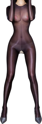 Women's Oil Shiny Crotchless Bodystocking Bodysuits Nylon Sheer Stretchy Jumpsuits Shapewear