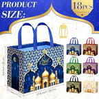 Yoojahow 18 Pcs Eid Mubarak Gift Bags with Handles 12.6 x 9.8 x 6.7 Inch Large Reusable Ramadan Tote Bags Eid Mubarak Non-Woven Treat Goodie for Gifts Wrapping Shopping Ramadan Party Supplies