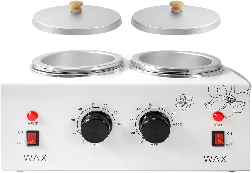 1.2L Double Portable Wax Warmer Machine for Painless Hair Removal, Women Men Professional Wax Heater with Adjustable Temperature Set, 40pcs Sticks