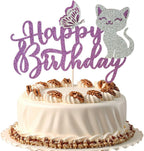 Cat Cake Topper, 3D Butterfly Kitten Pet Themed Birthday Cake Topper, Happy Birthday Cake Decor, Animal Theme, Baby Shower Cake Decor(3D Cat)
