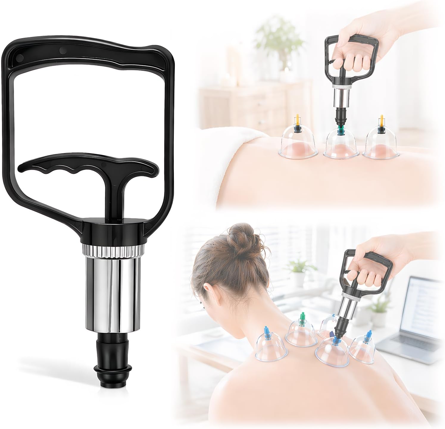 NOLITOY Universal Cupping Vacuum Pump - High Suction Manual Hand Pump Replacement - One-Hand Operation Portable Vacuum Handle for Chinese Cupping Therapy, Home Spa & Massage Parlor