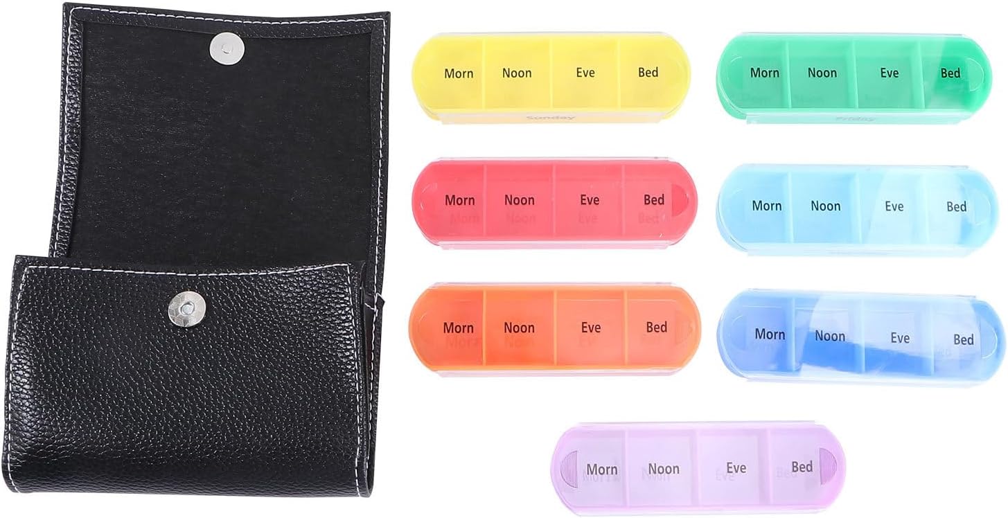 TOYANDONA 28-Grid Weekly Pill Organizer Box with Bag Portable Medicine Storage Case for Travel and Daily Use