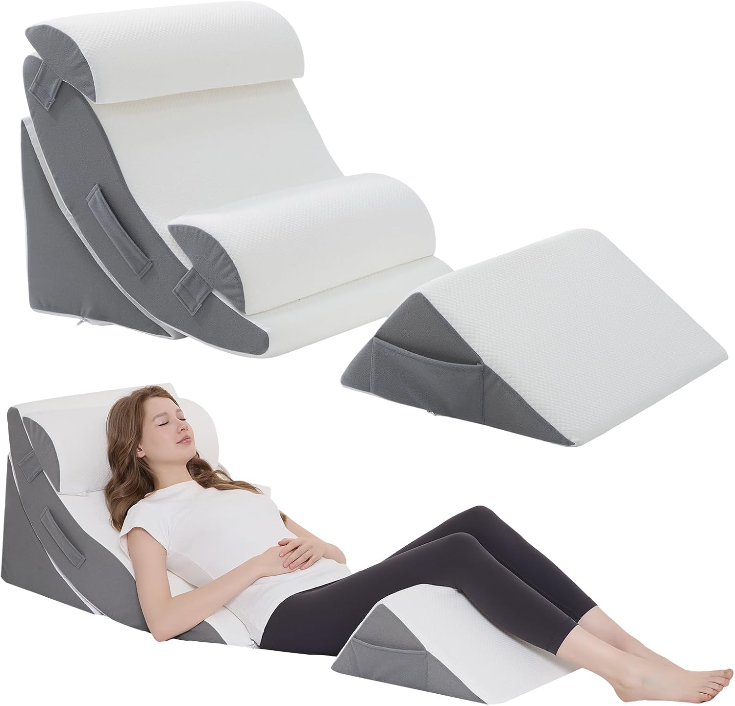 Wedge Pillow Set for After Surgery – 5PCS Orthopedic Bed Wedge Pillow Set for Sleeping, Body, Back and Leg Pain Relief Comfortable & Adjustable Support Pillows-Anti Snoring (Grey)