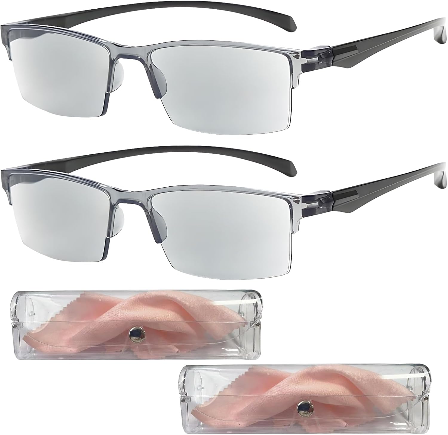 2PCS Auto Focus Glasses Self Adjusting, Intelligent Dual Focus Smart Reading Glasses for Women & Men, Automatic Zoom Anti-Blue Light Presbyopia Glasses (Grey)