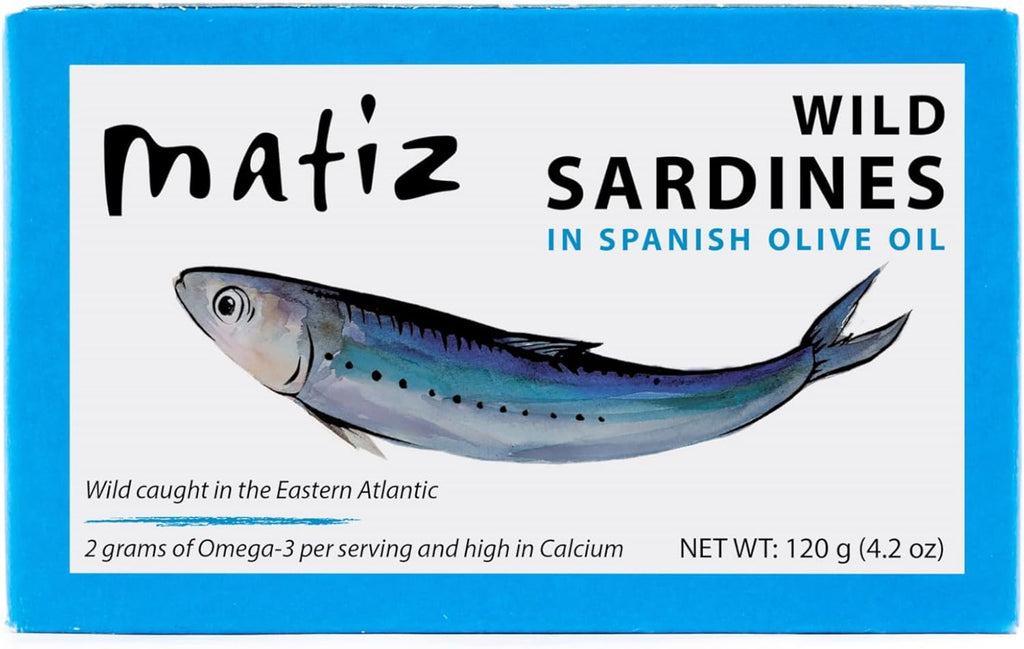 Matiz Sardines in Olive Oil, 4.2 Ounce Can (Pack of 5) Spanish Gourmet Wild Caught Natural Fish for Tapas, Snacks, or Meals, Protein Rich, Sealed Freshness