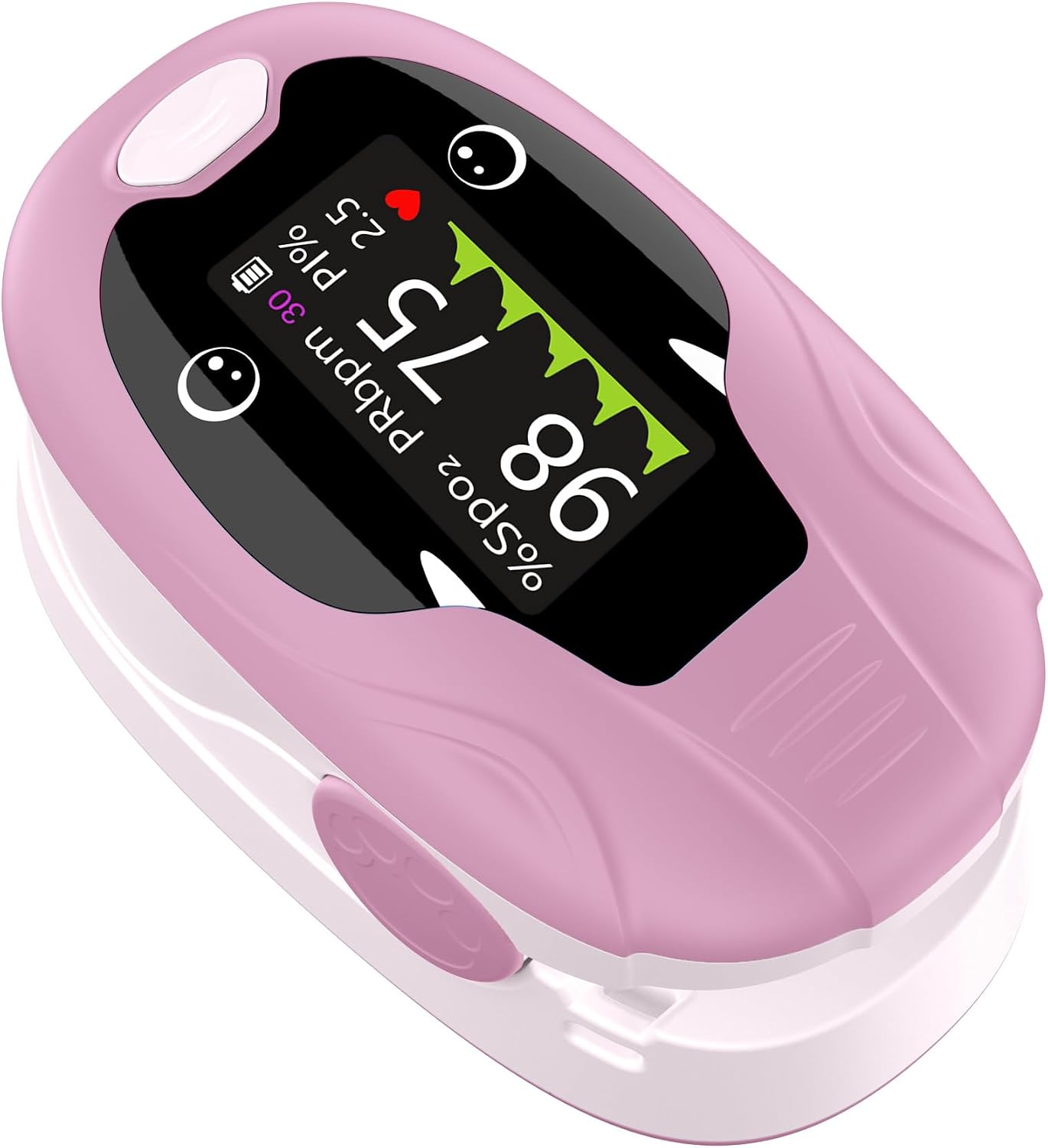 Kids Fingertip Pulse Oximeter for Children Age 2+, Blood Oxygen Saturation Monitor SpO2 & Pulse Rate, Fast Reading with Memory Function, Adjustable Brightness, Batteries Included, Pink
