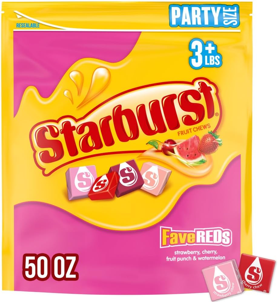 STARBURST FaverREDs Fruit Chews Chewy Candy, Party Size, 50 oz Bag
