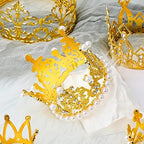 Landhoow 20 Pcs Crown Cake Topper Birthday Mini Crown Pearl Crystal Tiara Small Metal Queen Princess Cake Decorations for Wedding Birthday Baby Shower Party, 5 Styles(Gold)