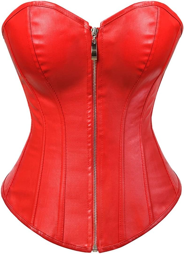 HNGHOU Corsets for Women Faux Leather Corset Top Steampunk Corsets Zipper Bustier Pirate Costume